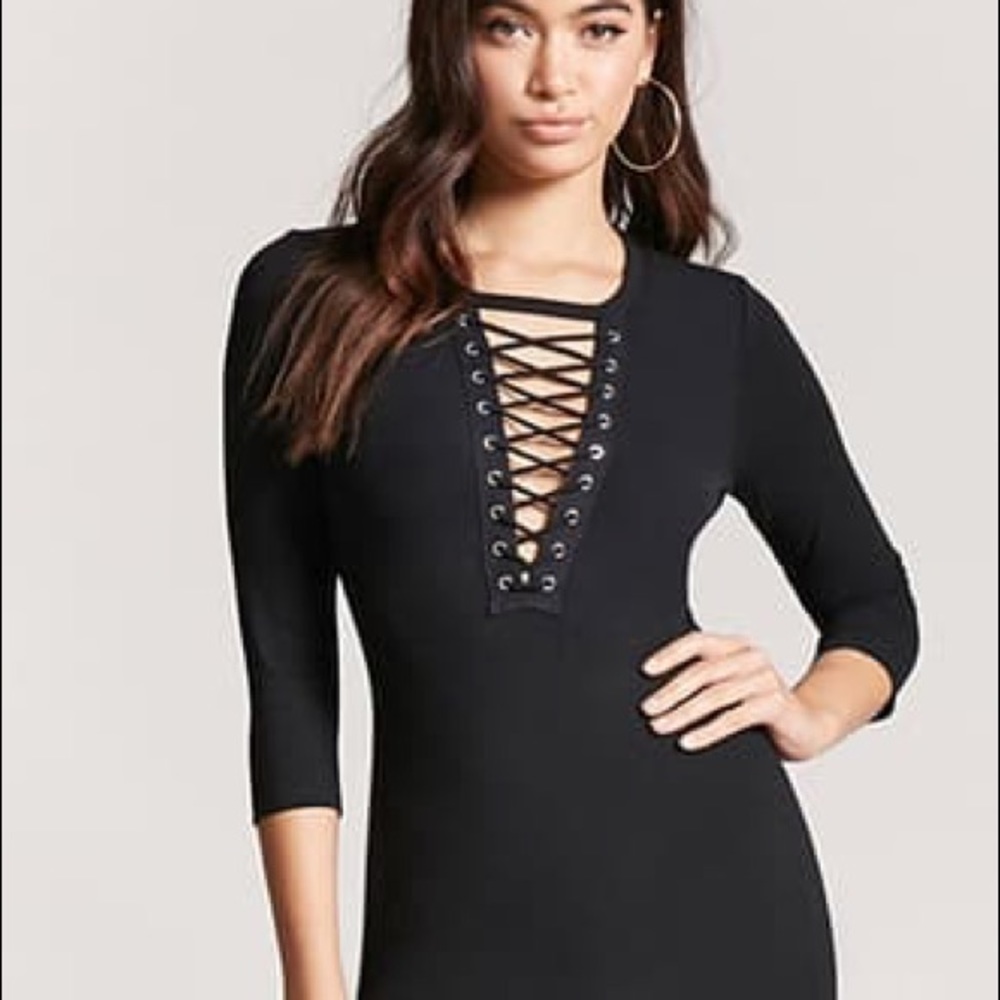 Plunging Lace-Up Bodycon Dress